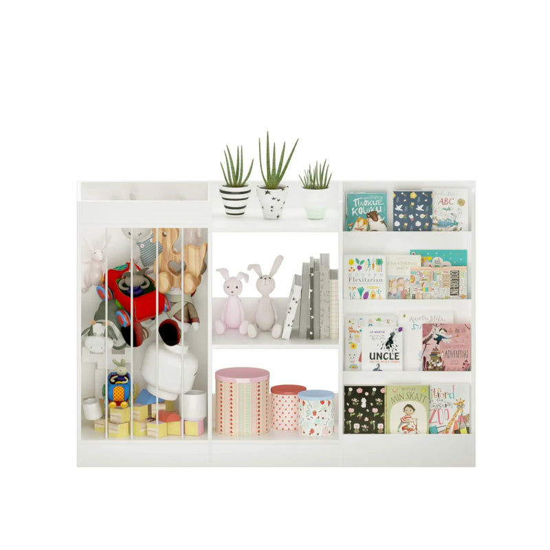 Bookshelf And Toy Storage, 3 Tier Montessori Bookcase With Stuffed Animal Organizer - White by HouseOfZazla