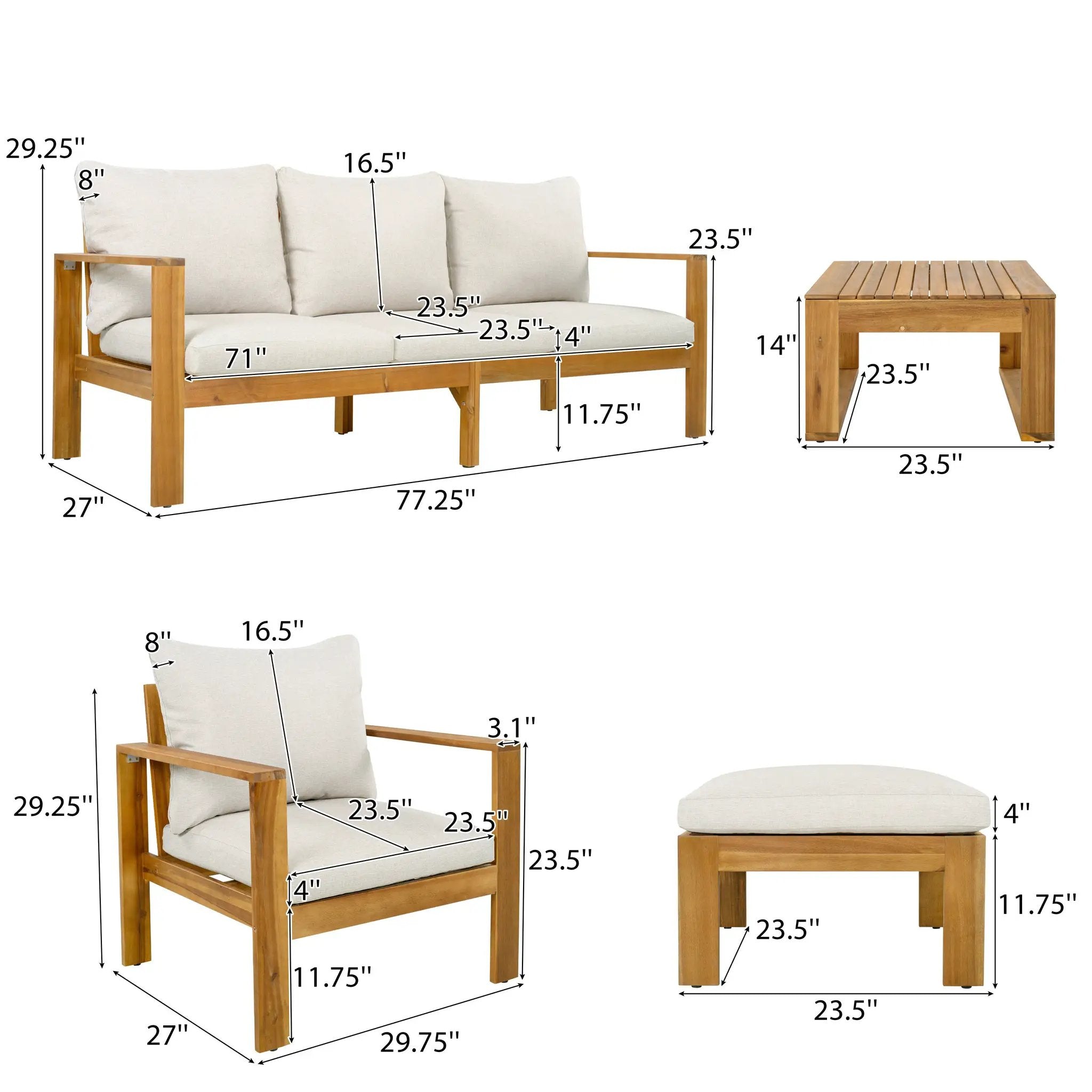 Outdoor 4pcs Acacia Sectional Patio Sofa Set by HouseOfZazla