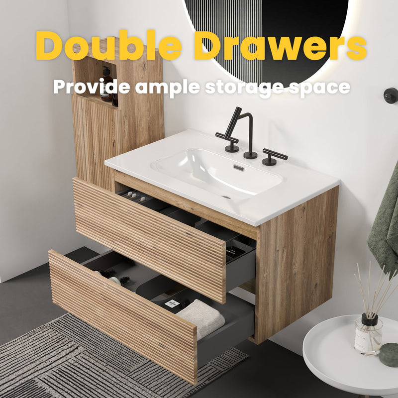 Gloria 30" Wall Mounted Rough Oak Bathroom Vanity by HouseOfZazla