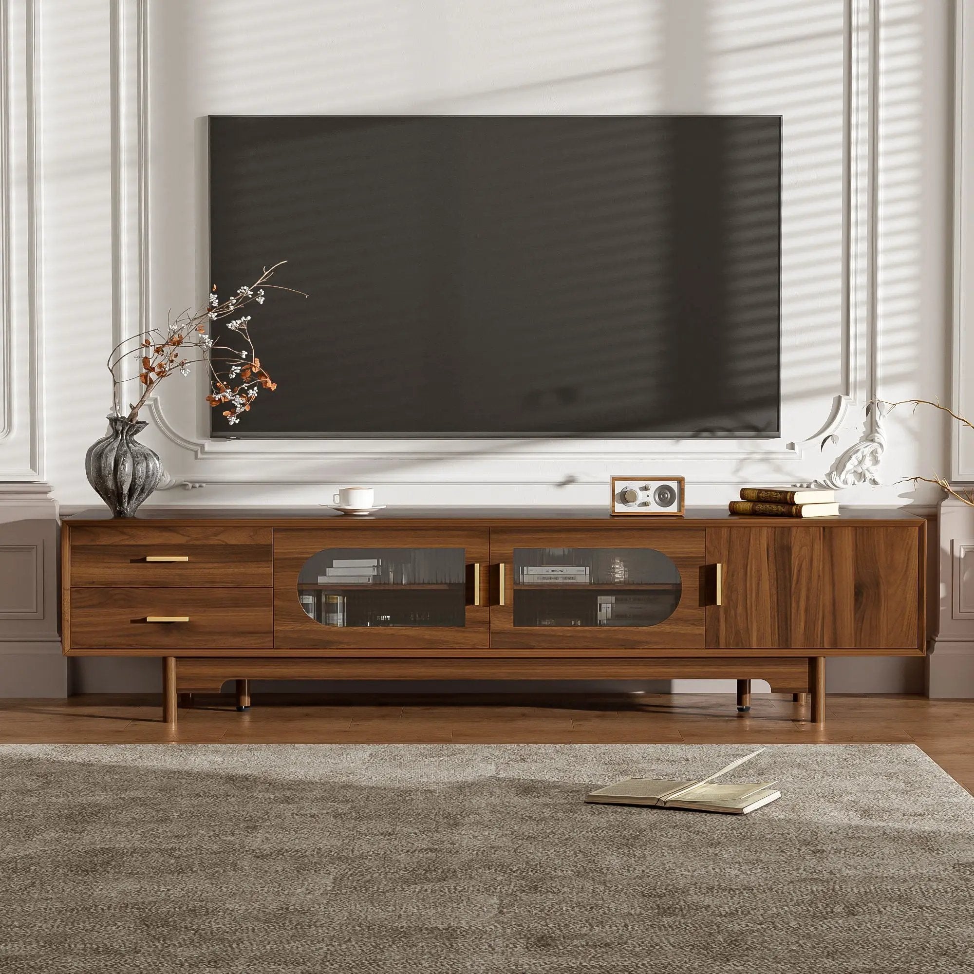 Modern TV Stand With Fluted Glass Doors & 2 Drawers by HouseOfZazla