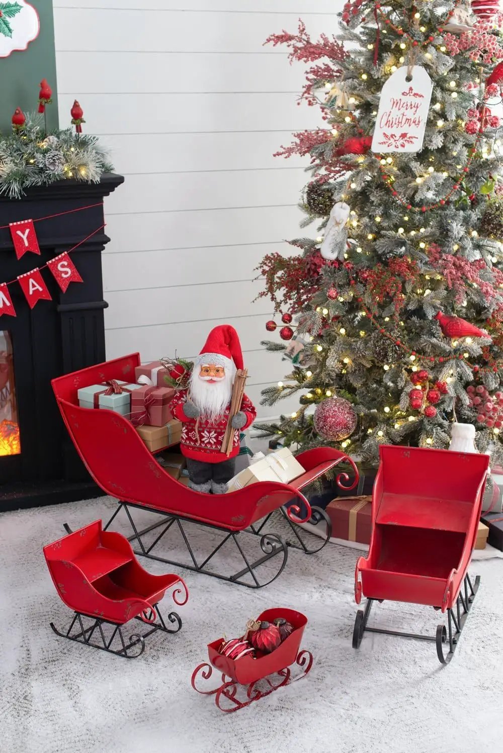 Iron Sleigh Large, Distressed Christmas Santa Sleigh Holiday Decoration by Unique Piece Furniture