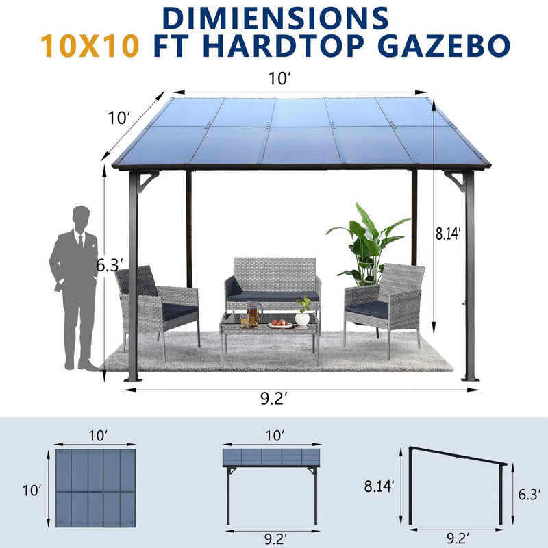 Wall Mounted Outdoor Pergola Gazebo, Heavy Duty Metal Awning With Roof by Unique Piece Furniture