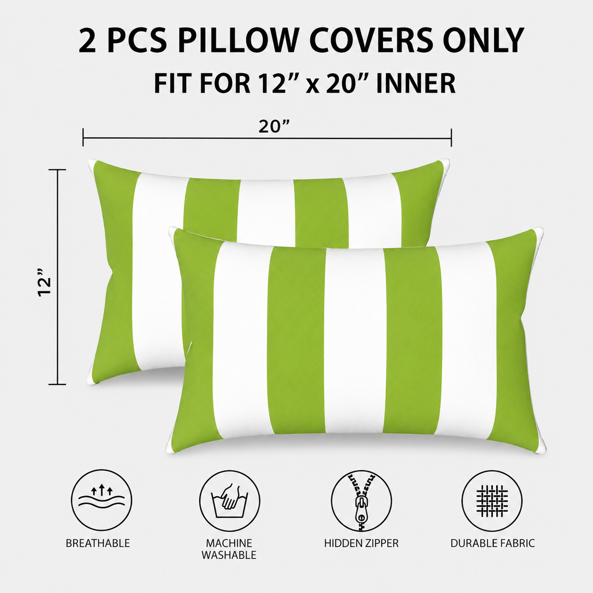 2 Pack Outdoor Lumbar Pillow Covers - 12x20 Inch by HouseOfZazla