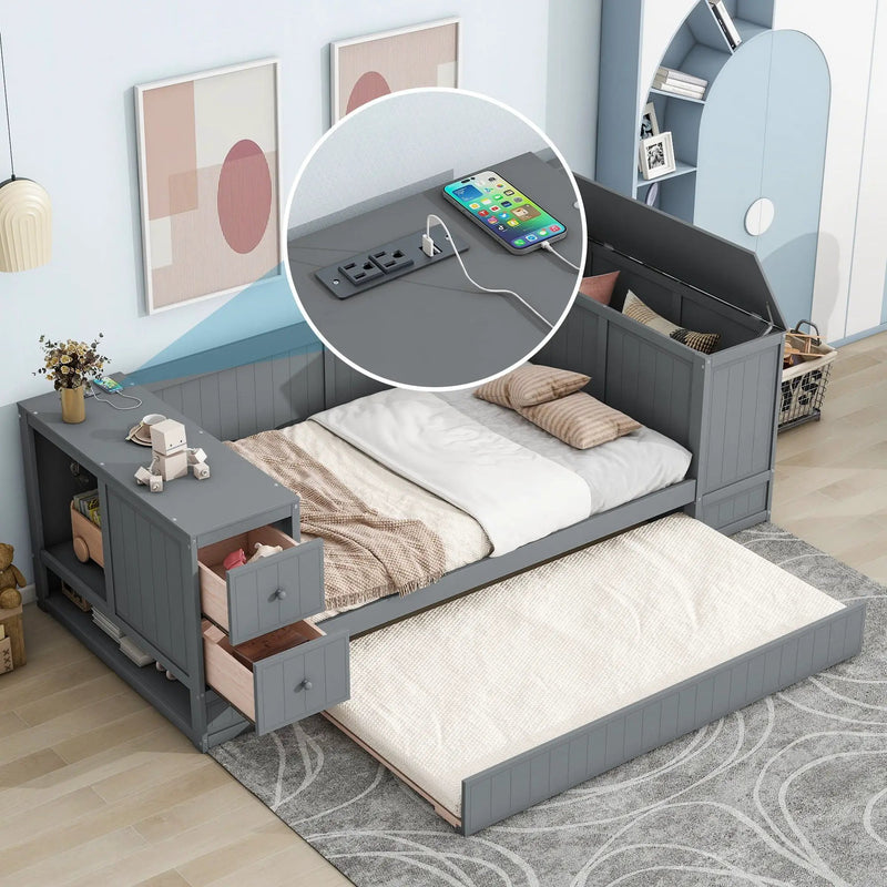 Daybed With Storage Arms, Trundle And Charging Station by Unique Piece Furniture