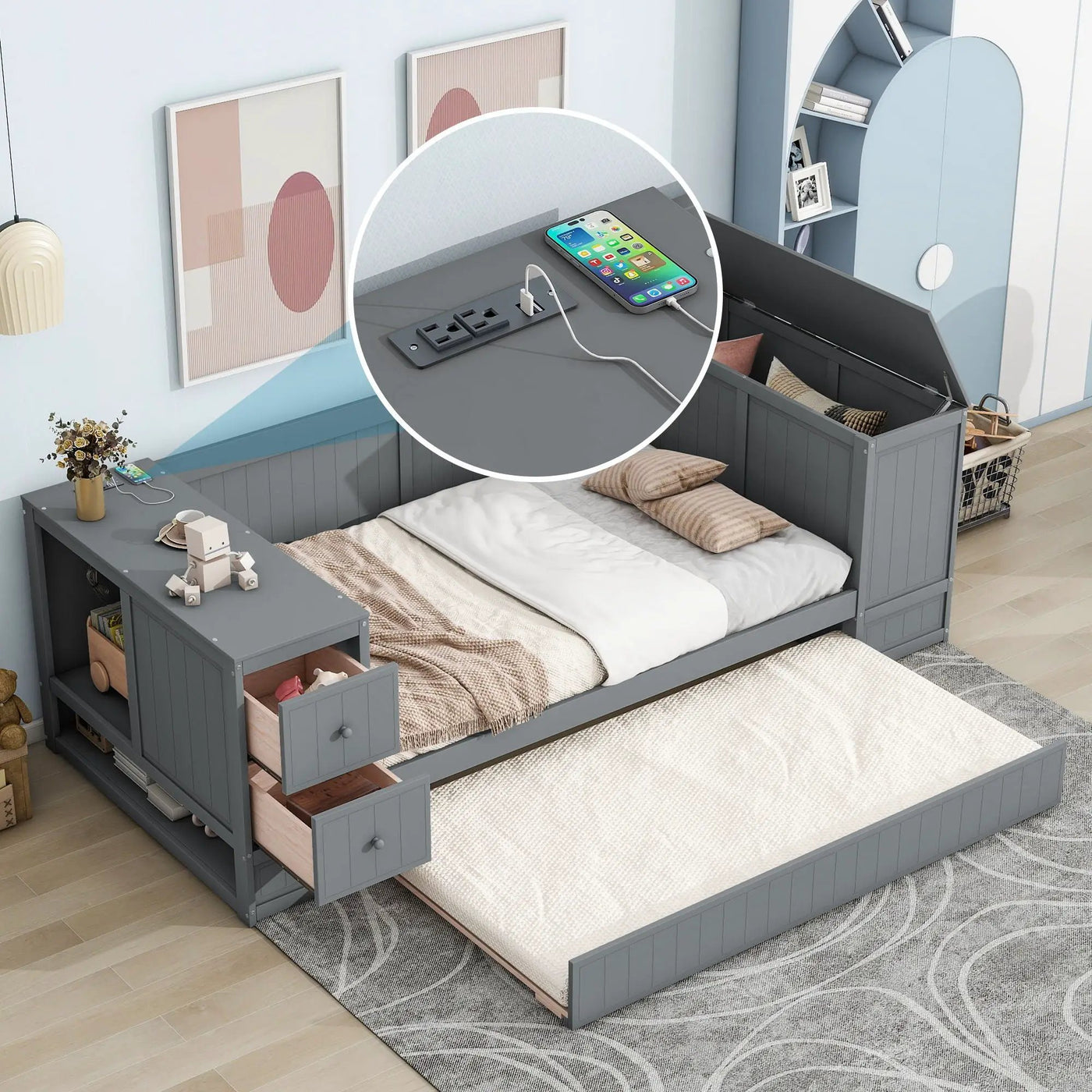 Daybed With Storage Arms, Trundle And Charging Station by Unique Piece Furniture