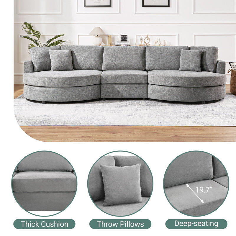 Modern 3 Seater Upholstered Sofa With Curved Design by HouseOfZazla