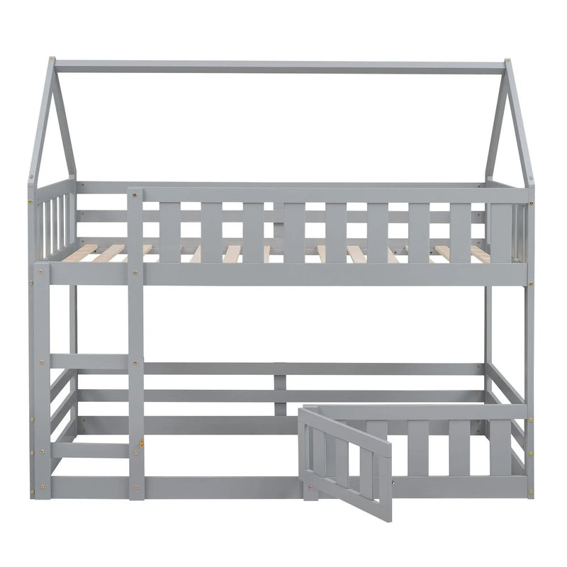 Twin Over Twin House Bunk Bed With Fence And Door by HouseOfZazla