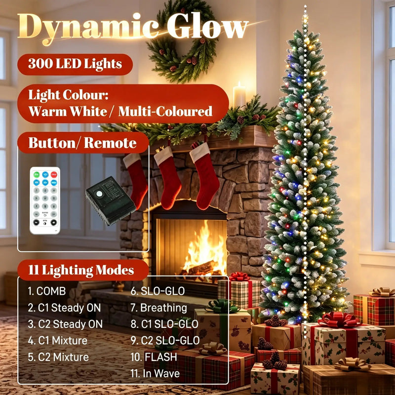 8ft Flocked Pencil Prelit Christmas Tree, Dual-Color by HouseOfZazla