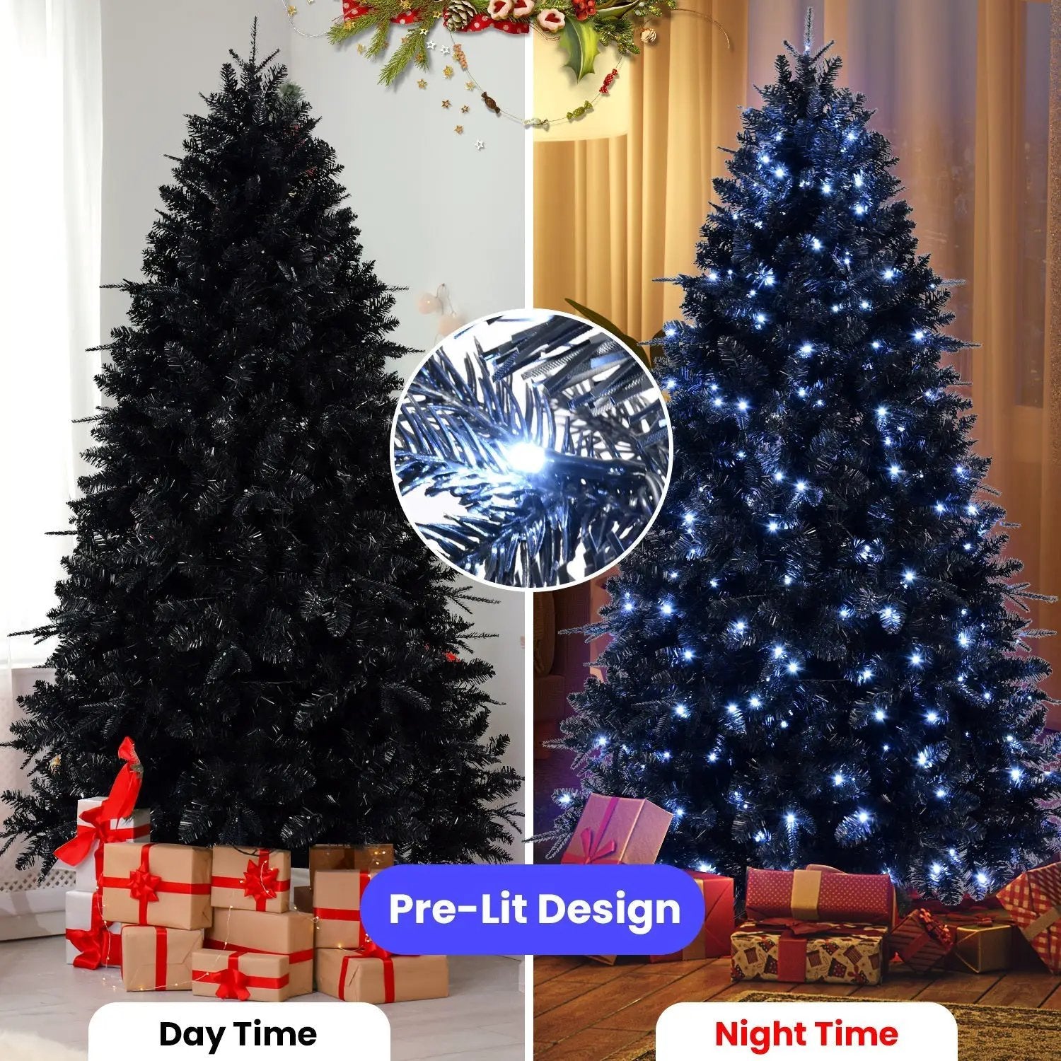 The 6-Foot Pre-Lit Black Christmas Tree by HouseOfZazla