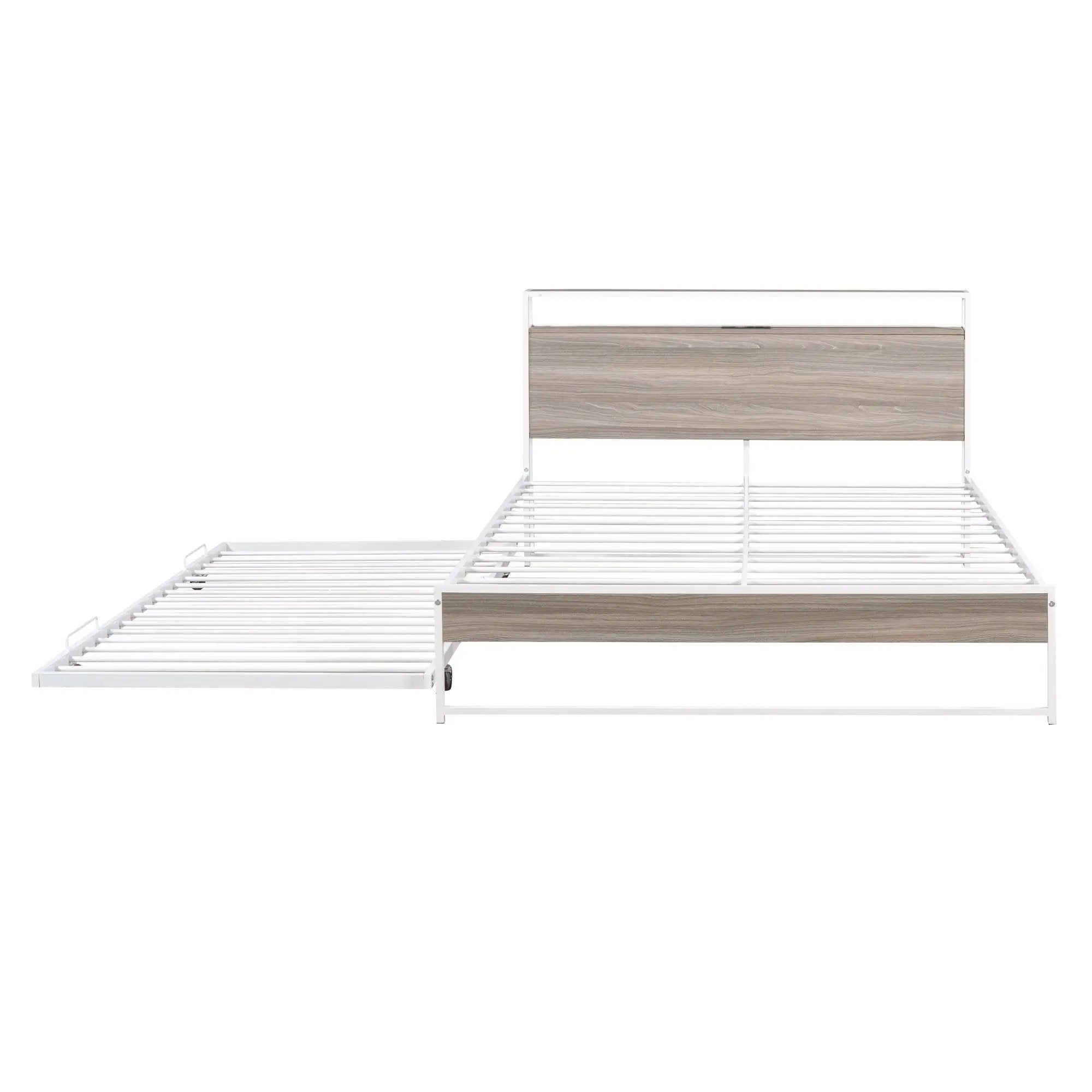 Platform Bed Frame With Trundle, USB Ports And Slat Support, No Box Spring Needed by Unique Piece Furniture
