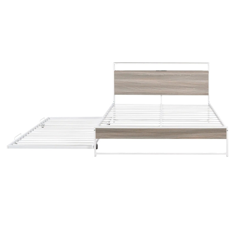 Platform Bed Frame With Trundle, USB Ports And Slat Support, No Box Spring Needed by HouseOfZazla