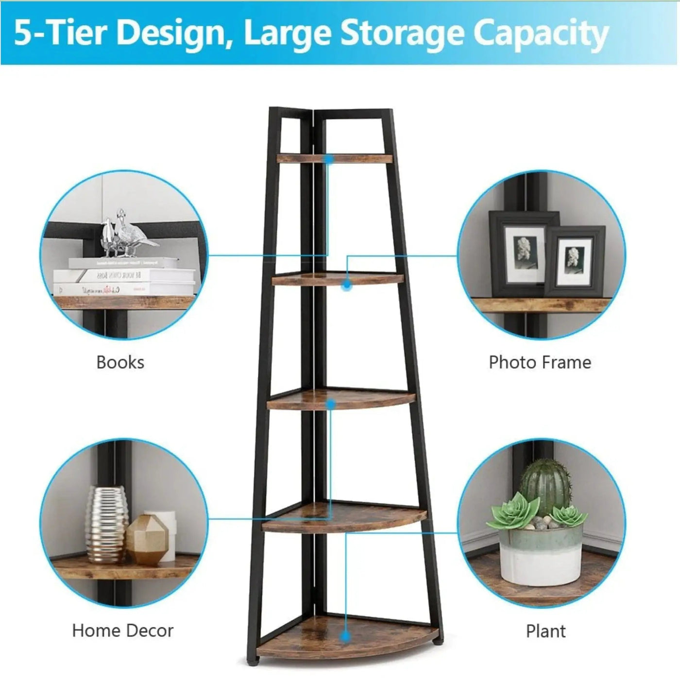 Tall 5 Tier Corner Bookshelf For Living Room by HouseOfZazla