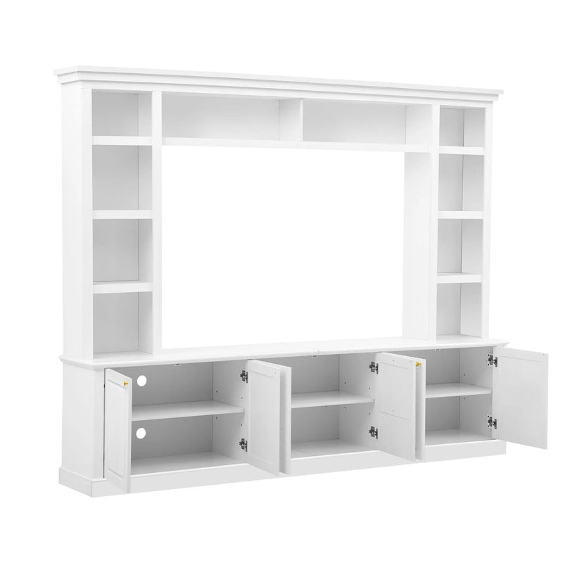 TV Stand With Bookcase, Storage Cabinet With 3 Adjustable Shelves, Living Room Entertainment Center - White by HouseOfZazla