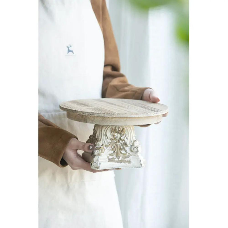 Cake Stand, Cake Plate With Magnesium Base - Cream / Brown by Unique Piece Furniture