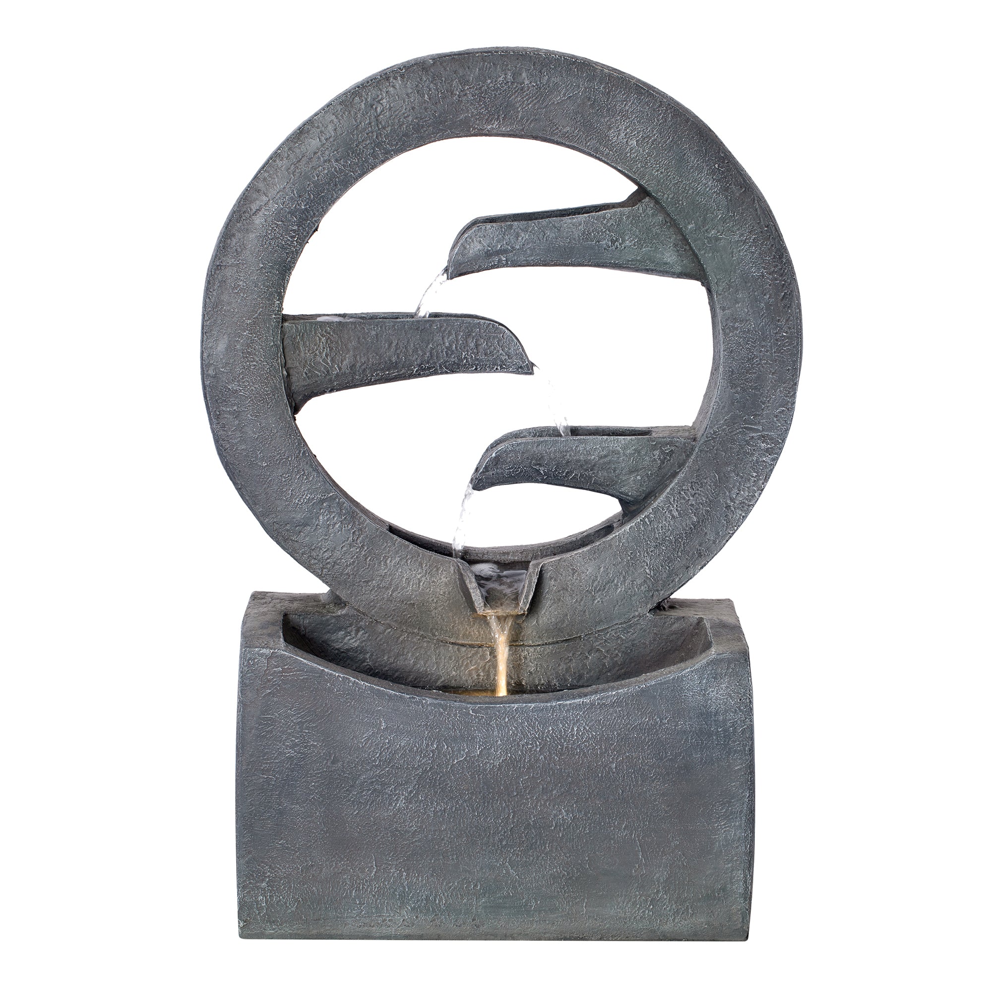 26.77'H Gray Circular Polyresin Outdoor Water Fountain with LED Light by HouseOfZazla