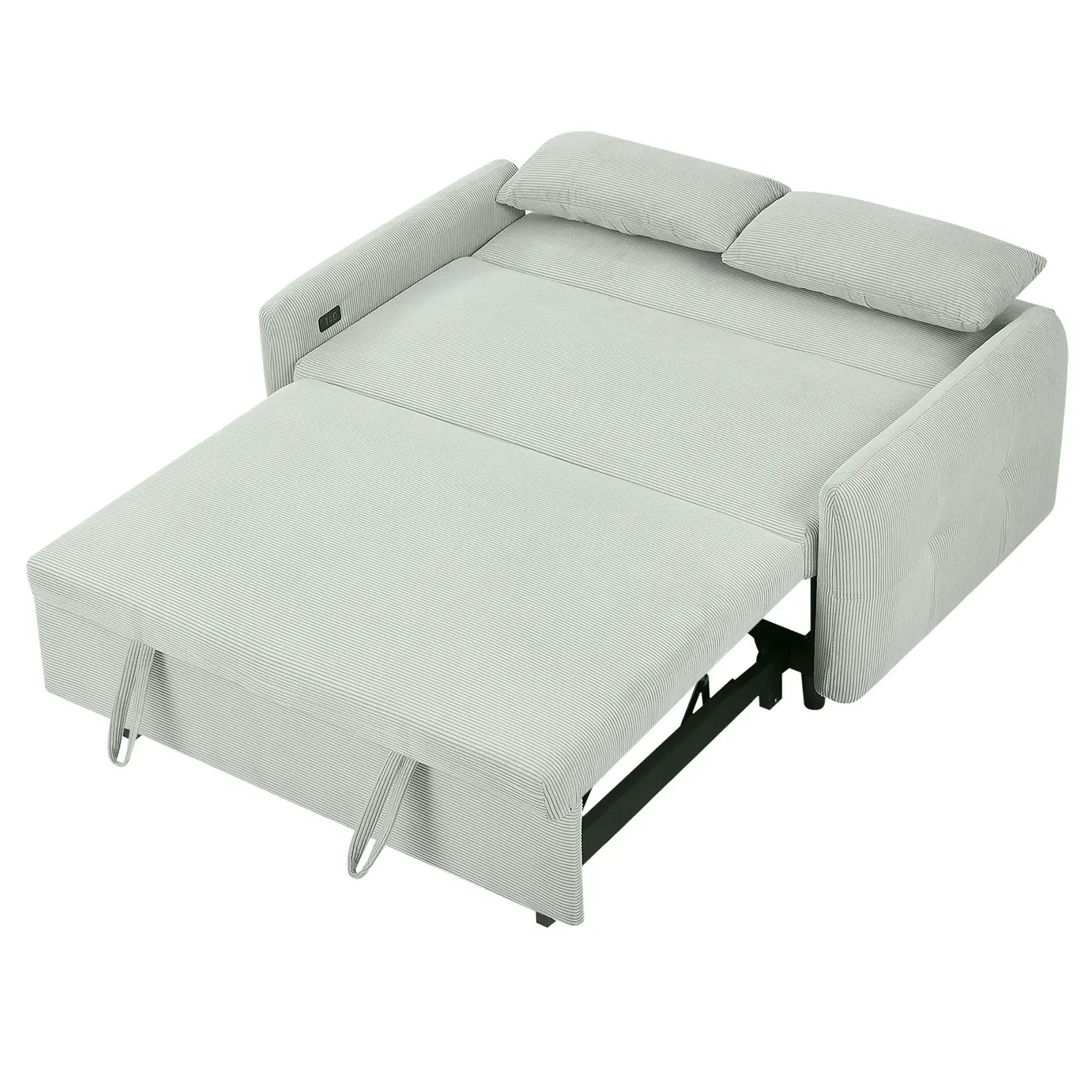 Pull-Out 2 Seat Modern Sleeper Sofa With 2 Throw Pillows And USB Ports by HouseOfZazla