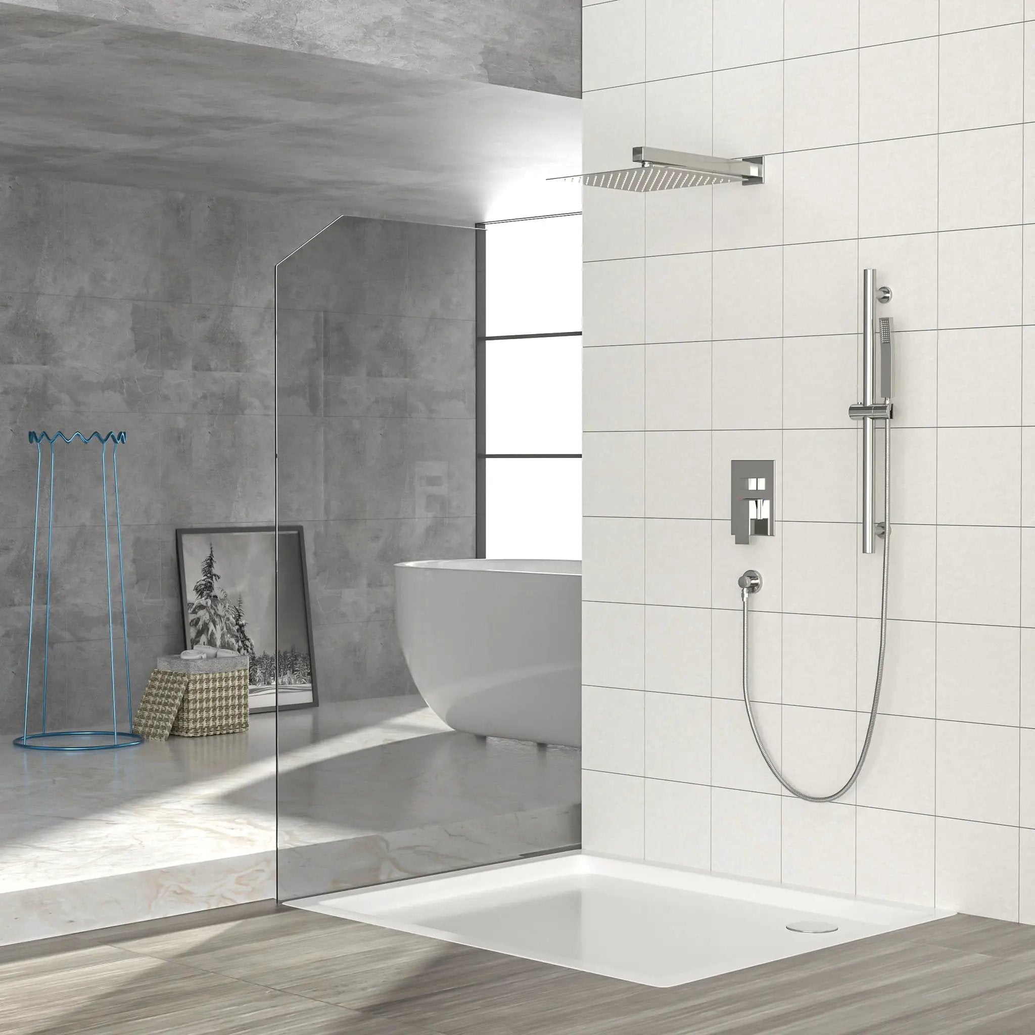 Wall Mounted Shower System With Adjustable Slide Bar And Rough In Valve, 12" Square Design - Brushed Nickel by HouseOfZazla