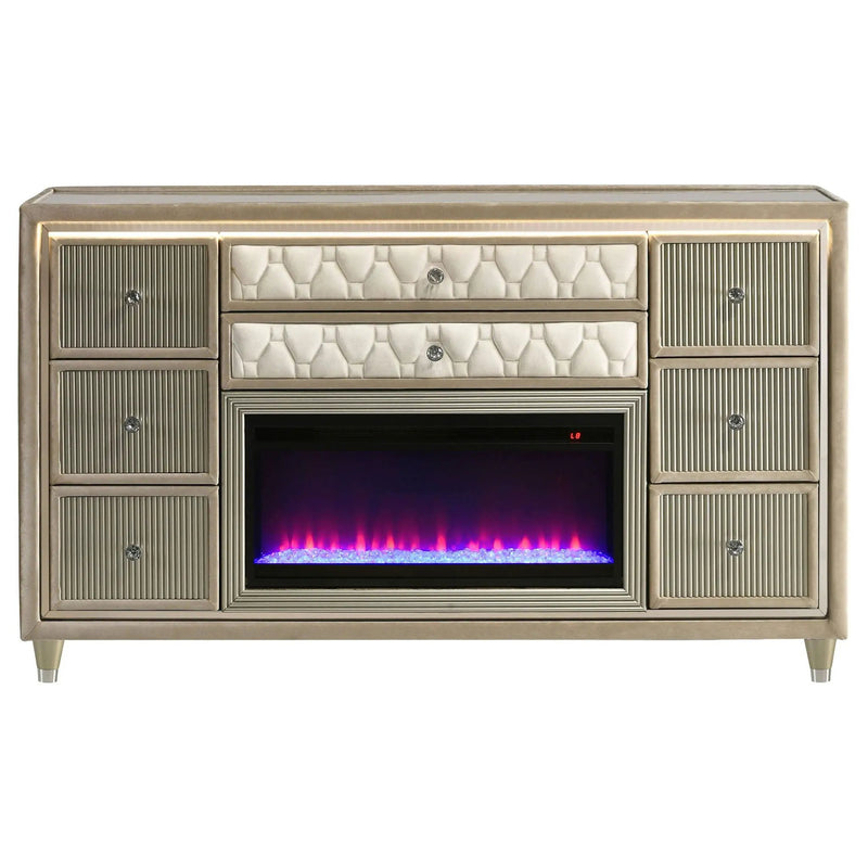Lorient 8-drawer LED Bedroom Flame Box Dresser Ivory Camel by Unique Piece Furniture