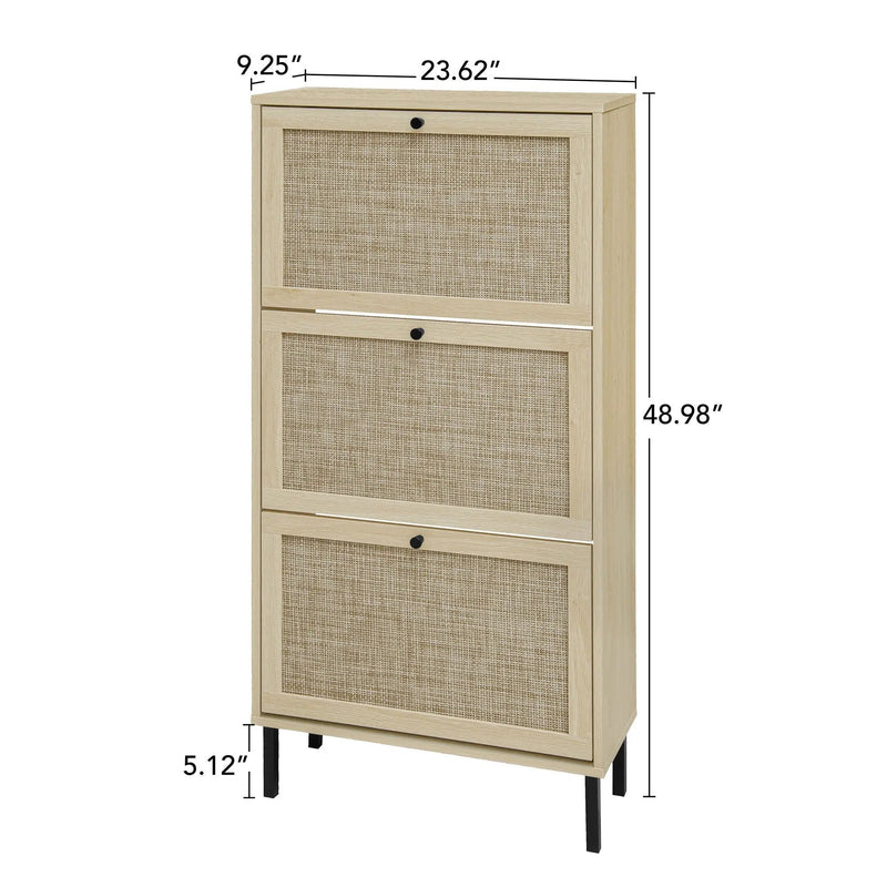Modern Rattan 3 Door Shoe Rack Cabinet for Entryway by HouseOfZazla