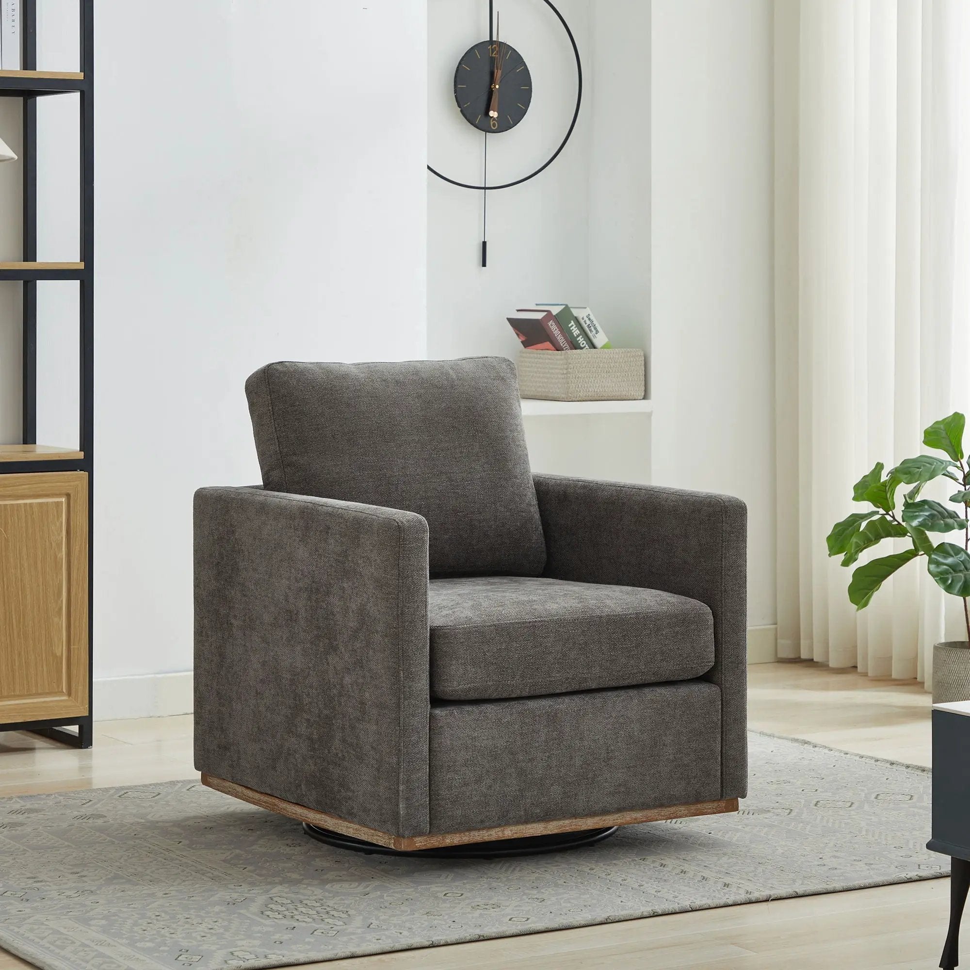 Modern Square Upholstered Swivel Accent Chair with Metal Base by HouseOfZazla