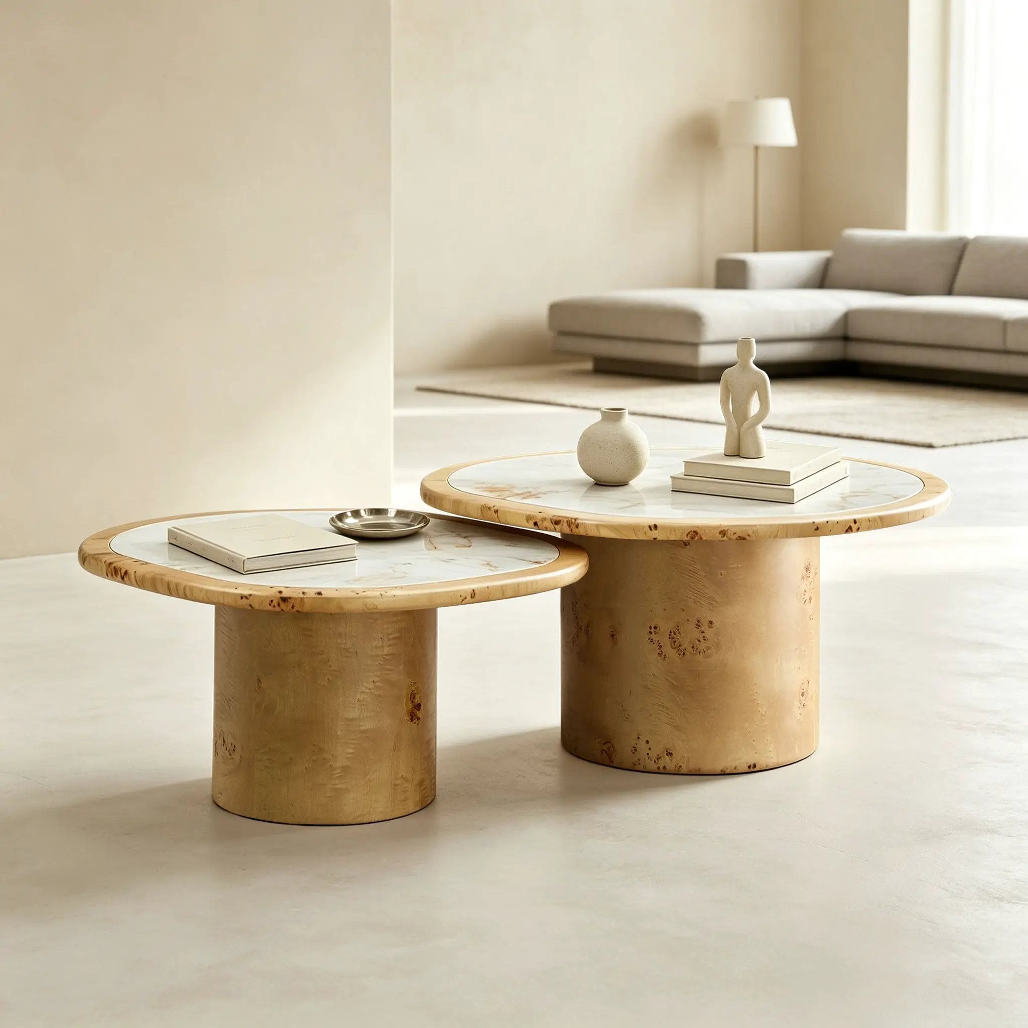 Irregular Coffee Table Set - 2pcs Burl Wood Veneer by HouseOfZazla