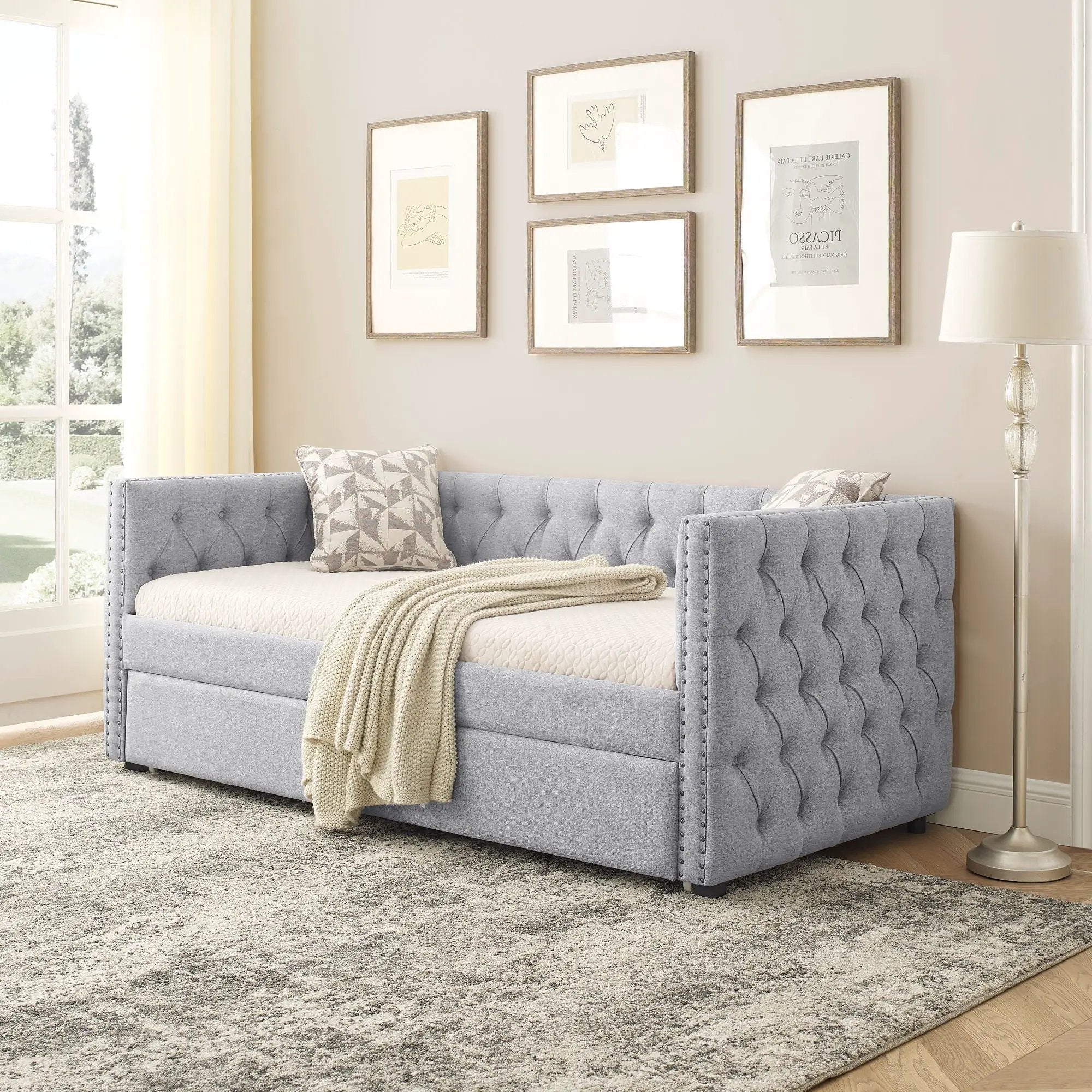 Inspired Upholstered Daybed With Trundle, Button Tufted by HouseOfZazla
