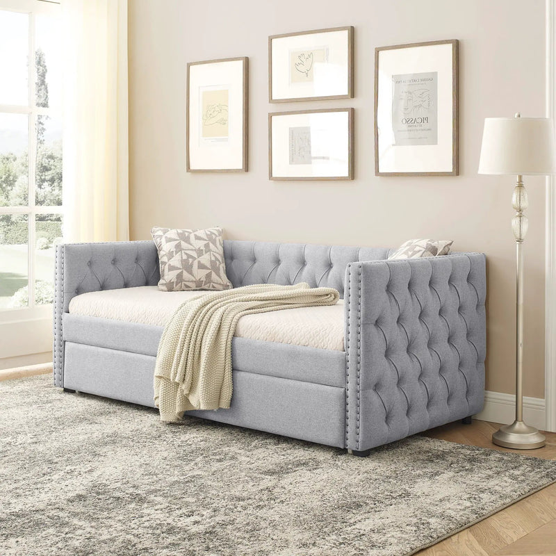 Inspired Upholstered Daybed With Trundle, Button Tufted by HouseOfZazla