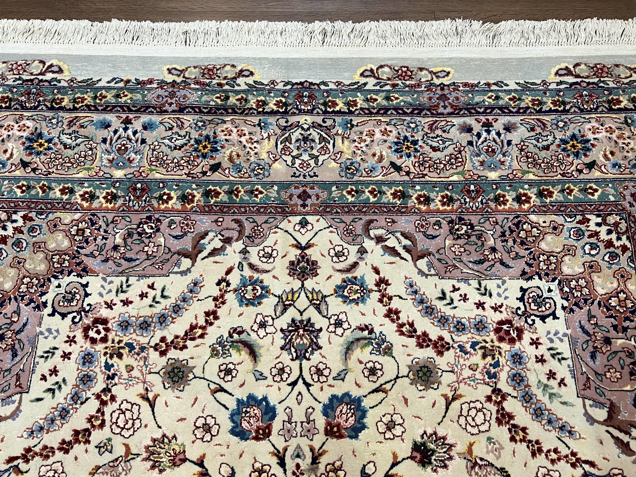 Beautiful Pak Persian Rug 6x9, Floral Medallion, Wool and Silk, Highly Detailed Elegant Carpet, Vintage Oriental Rug 6 x 9, Cream and Gray by Jewel Rugs