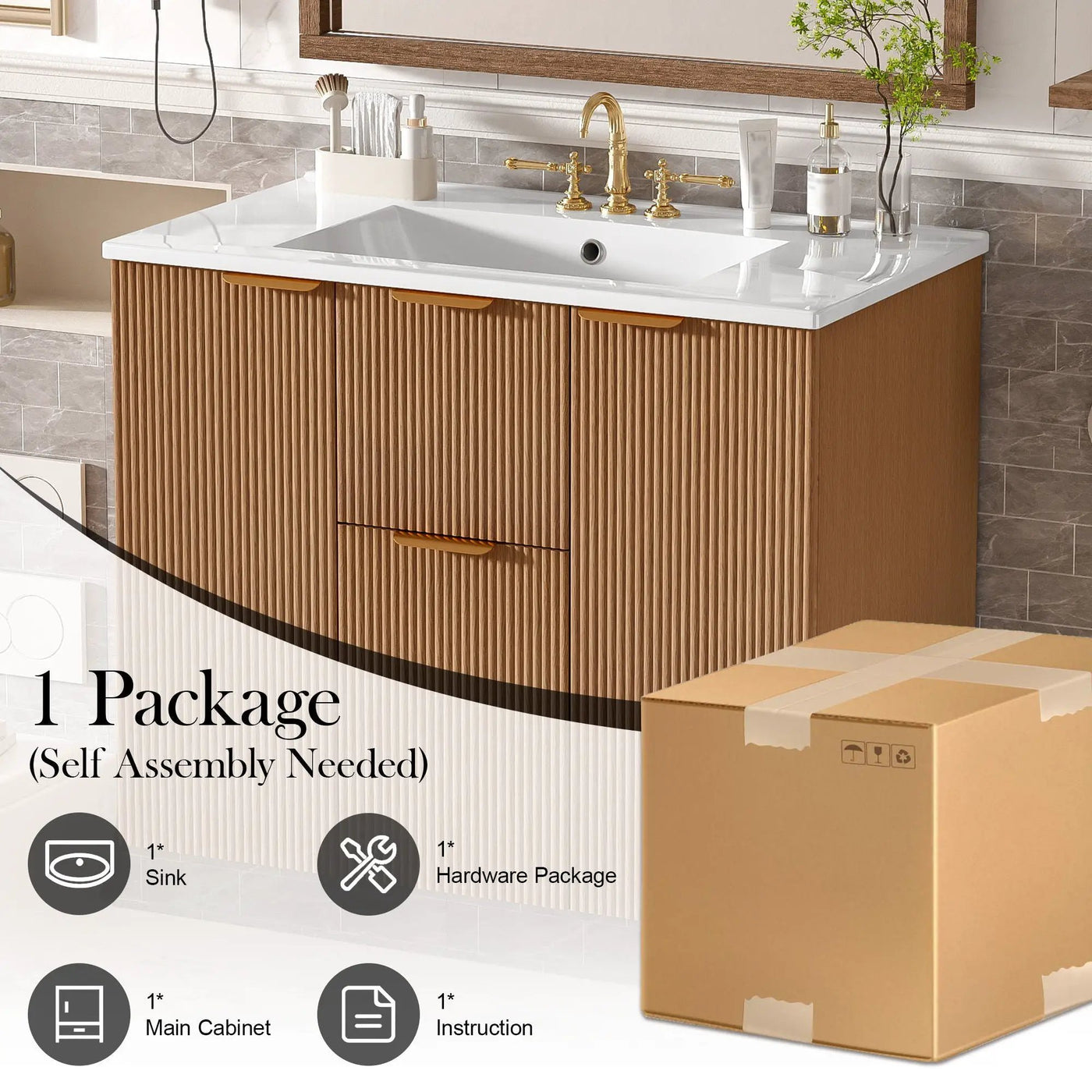 Modern Wall Mounted Bathroom Vanity, Soft Close Doors by HouseOfZazla