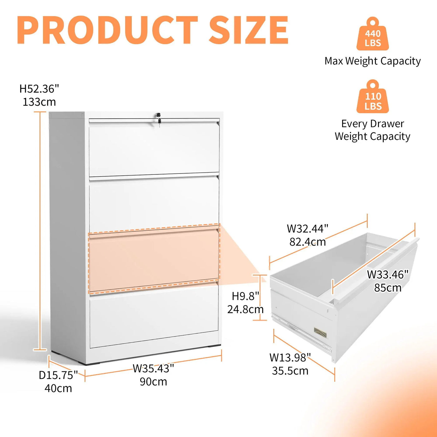 Lateral File Cabinet, Locking Heavy Duty, Anti-Tip Safety Interlock, Vertical Storage For Letter/Legal/A4 Files by HouseOfZazla