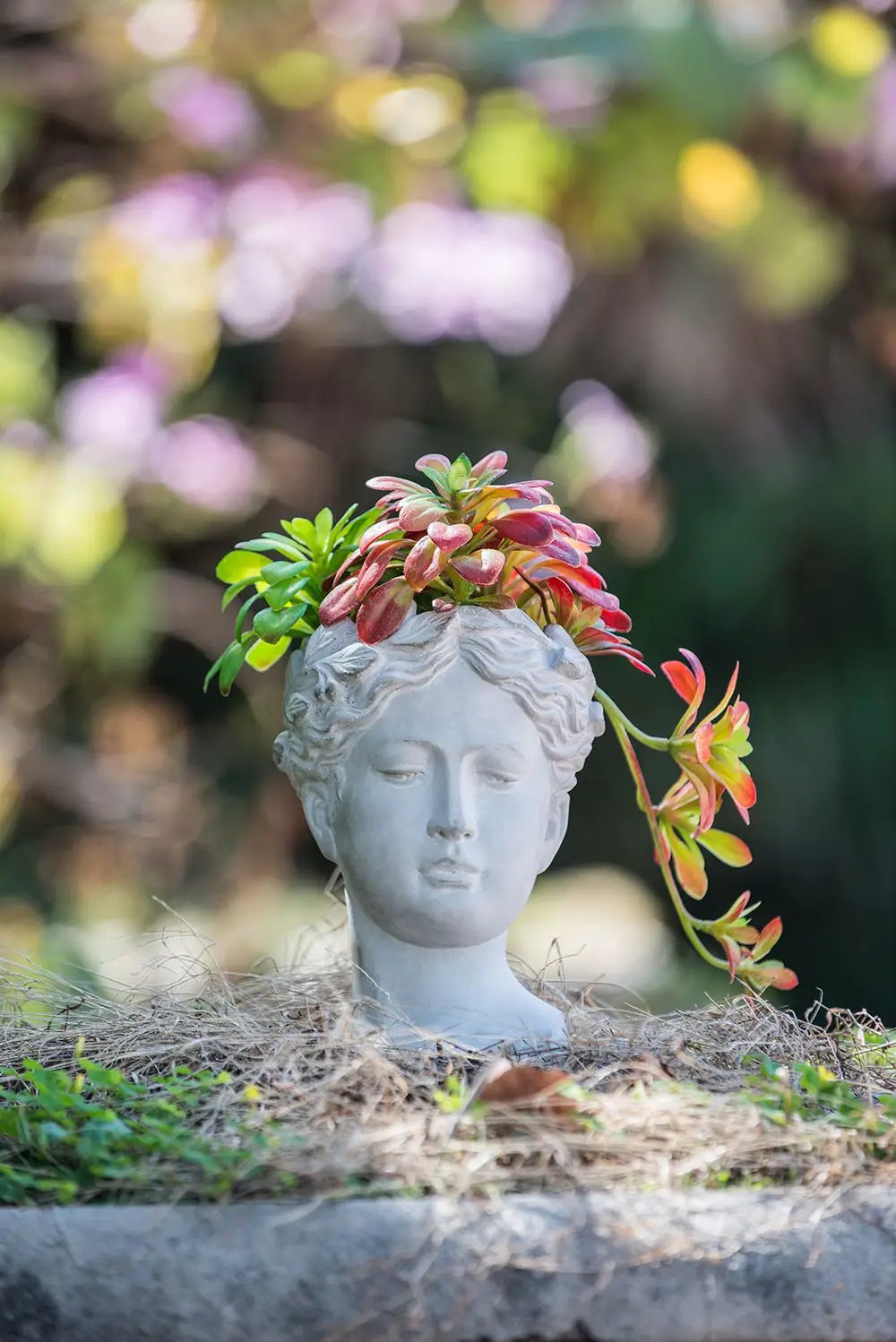 Greek Style Cement Head Planter Indoor Outdoor Home Garden Decor - Gray by Unique Piece Furniture