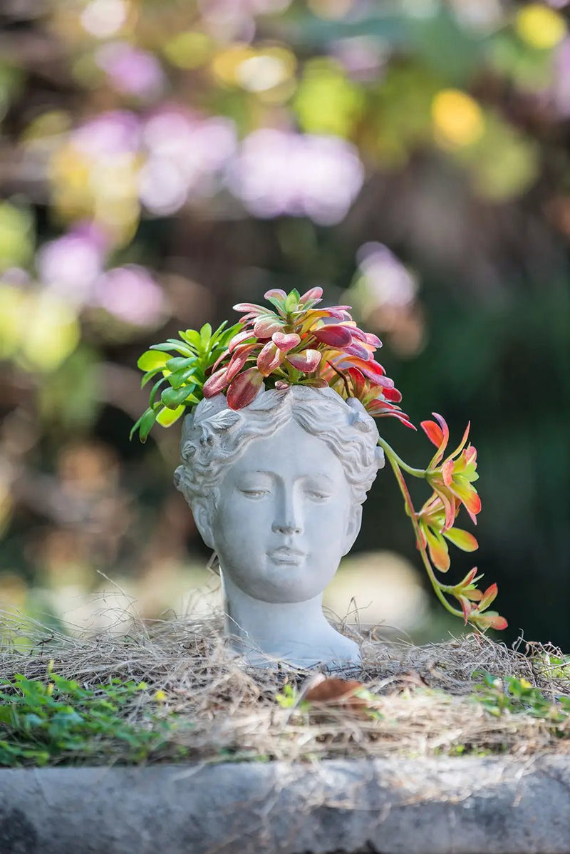 Greek Style Cement Head Planter Indoor Outdoor Home Garden Decor - Gray by Unique Piece Furniture