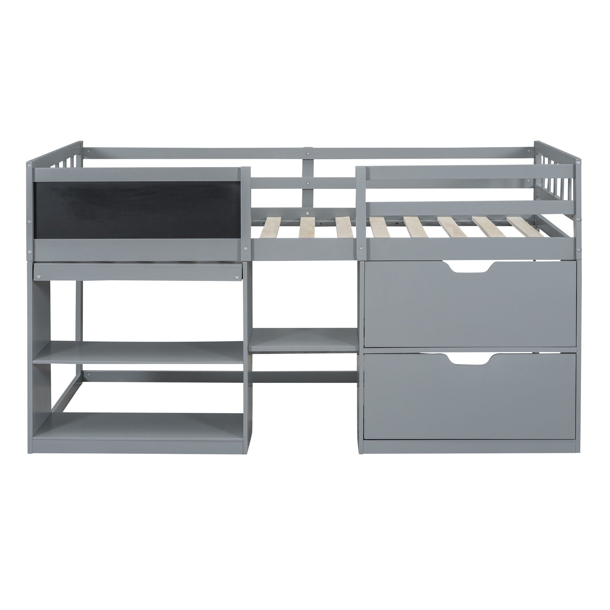 Low Loft Bed With Rolling Desk, Shelf And Drawers by HouseOfZazla