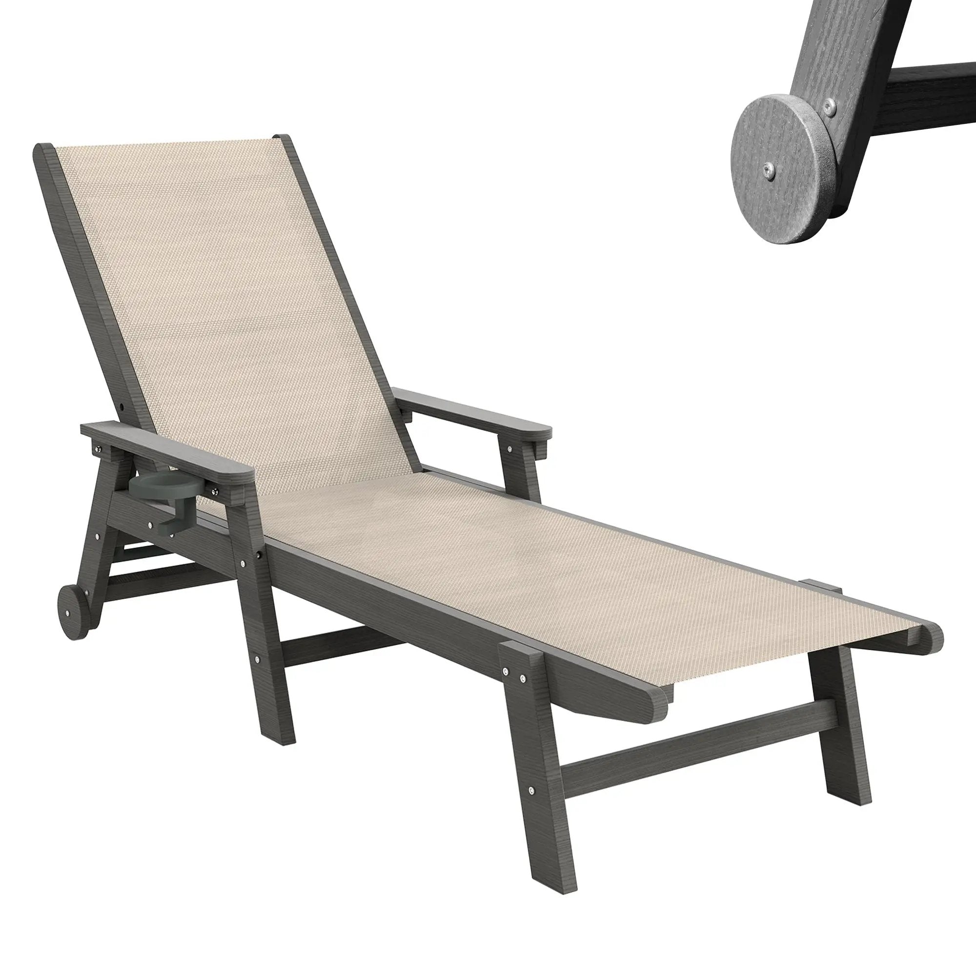 Lounge Chair Outdoor, HDPE Chaise Lounge with Wheels and Adjustable Recliner by HouseOfZazla