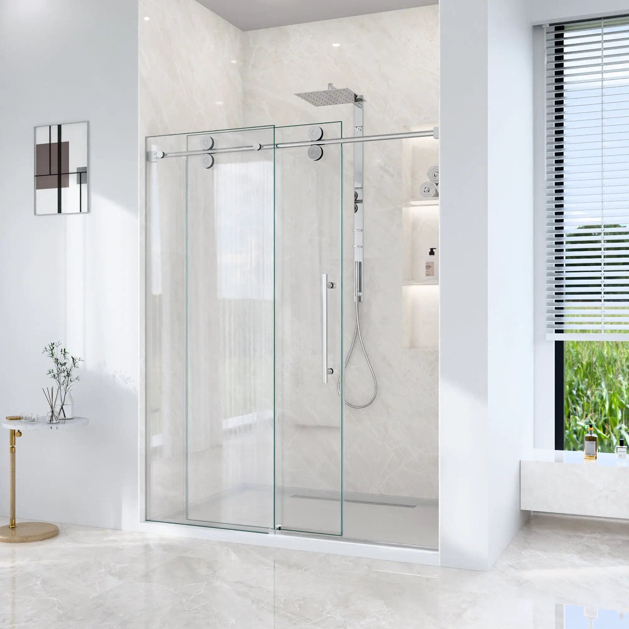 44"-48"W x 76"H Frameless Single Sliding Shower Door by HouseOfZazla
