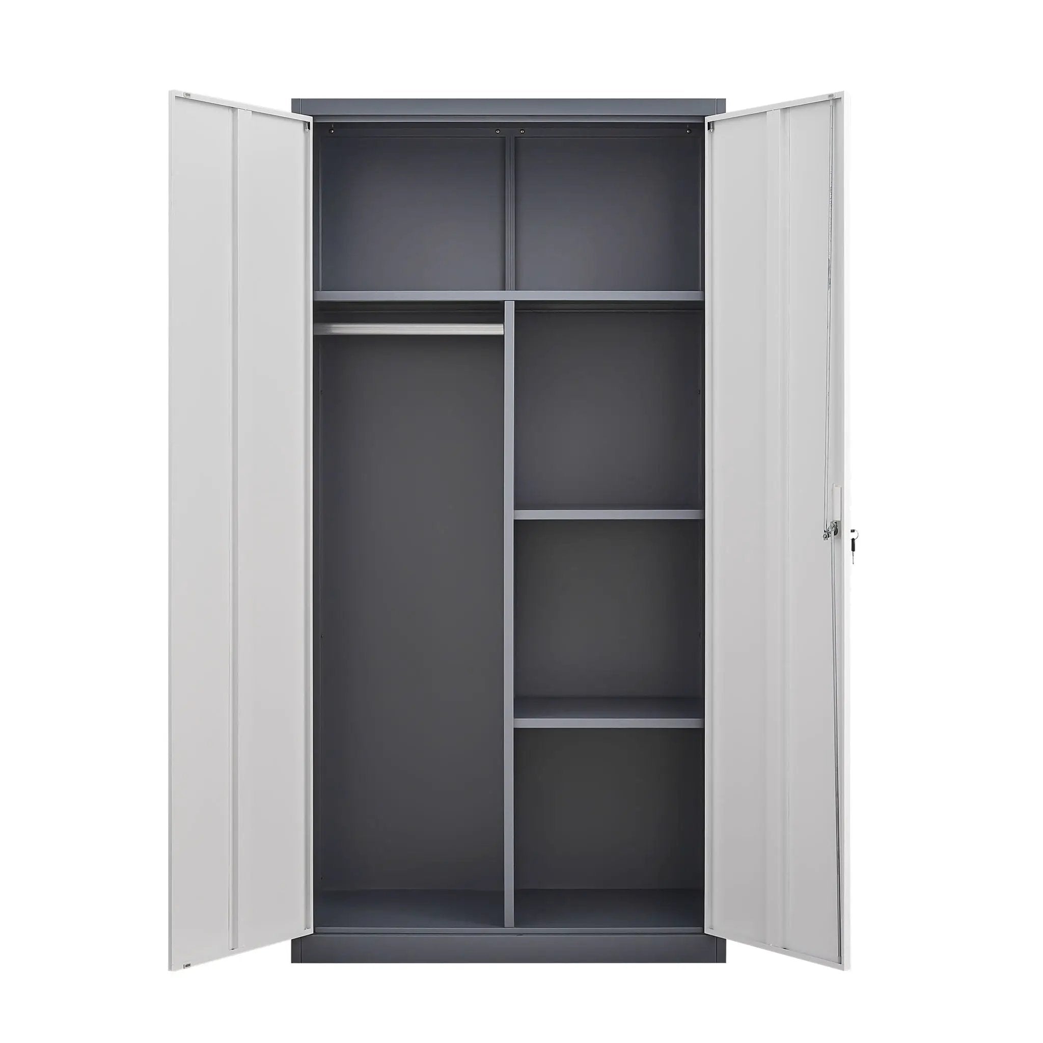 Wardrobe With Hanging Rod And Compartments, Lockable Closet With Locks & Keys For Bedroom - Gray by HouseOfZazla