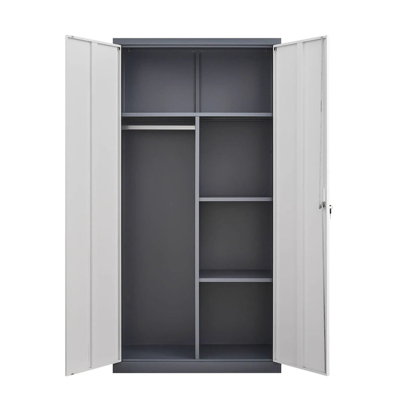 Wardrobe With Hanging Rod And Compartments, Lockable Closet With Locks & Keys For Bedroom - Gray by HouseOfZazla