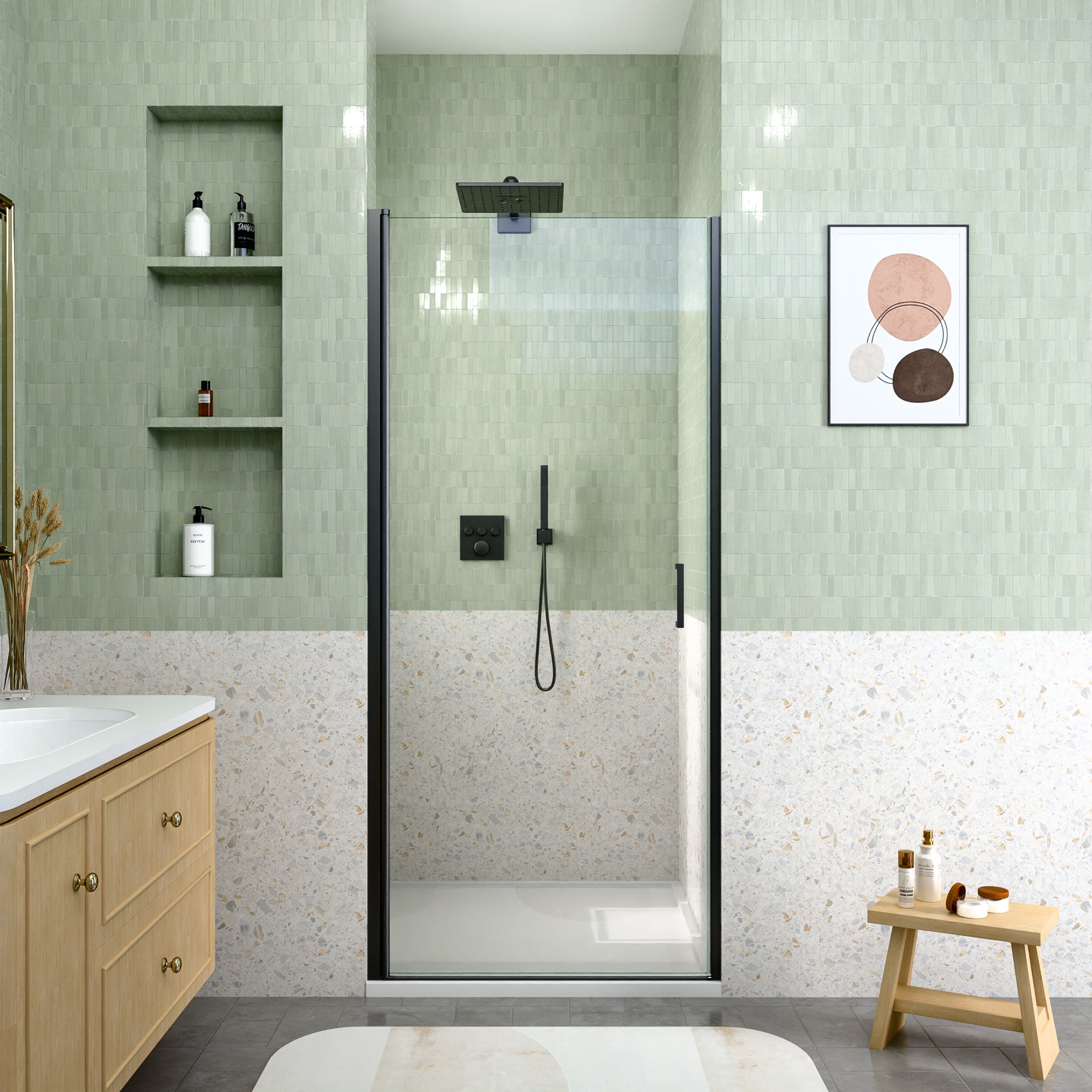 24" W x 72" H Semi-Frameless Circular Pivot Shower Door in Matte Black by HouseOfZazla