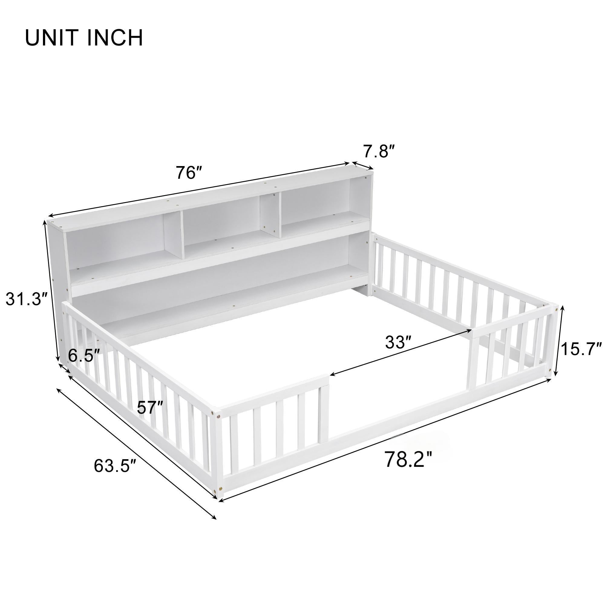 Floor Bed With Side Bookcase, Shelves, Guardrails by HouseOfZazla