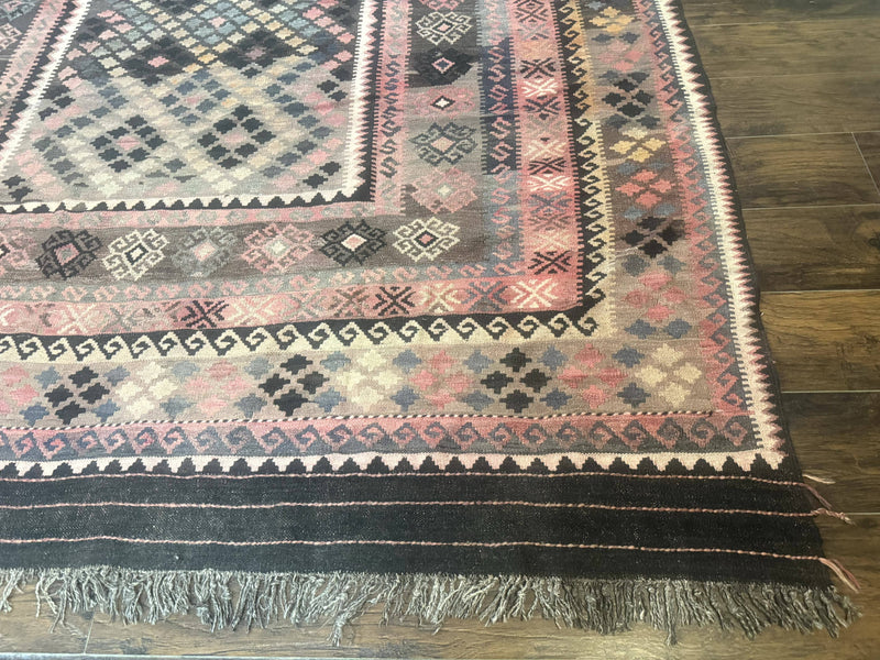 Persian Kurdish Kilim Rug 8x10, Large Flatweave Tribal Bohemian Rug, Vintage Zarand Kilim by Jewel Rugs