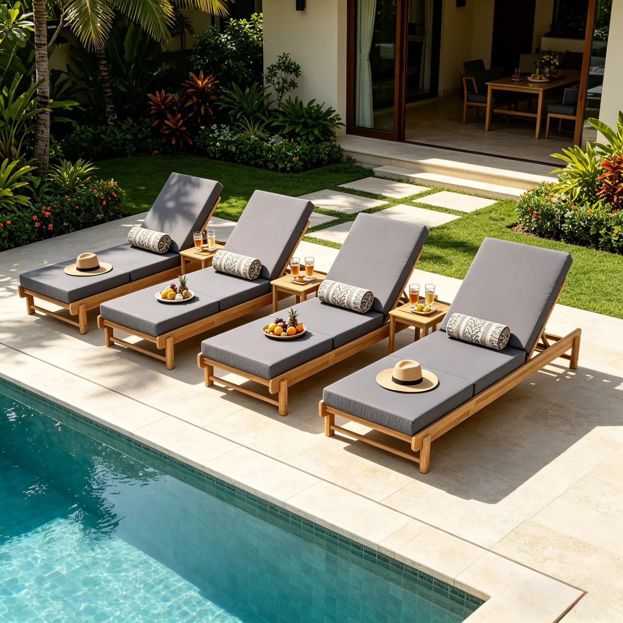 Light Teak Acacia Wood Chaise Lounge Set by HouseOfZazla