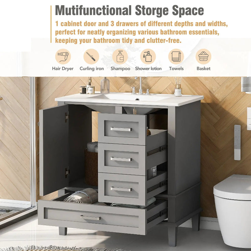 Bathroom Vanity, Modern Bathroom Cabinet With Sink Combo Set, Bathroom Storage Cabinet With A Soft Closing Door And 3 Drawers, Solid Wood Frame by HouseOfZazla