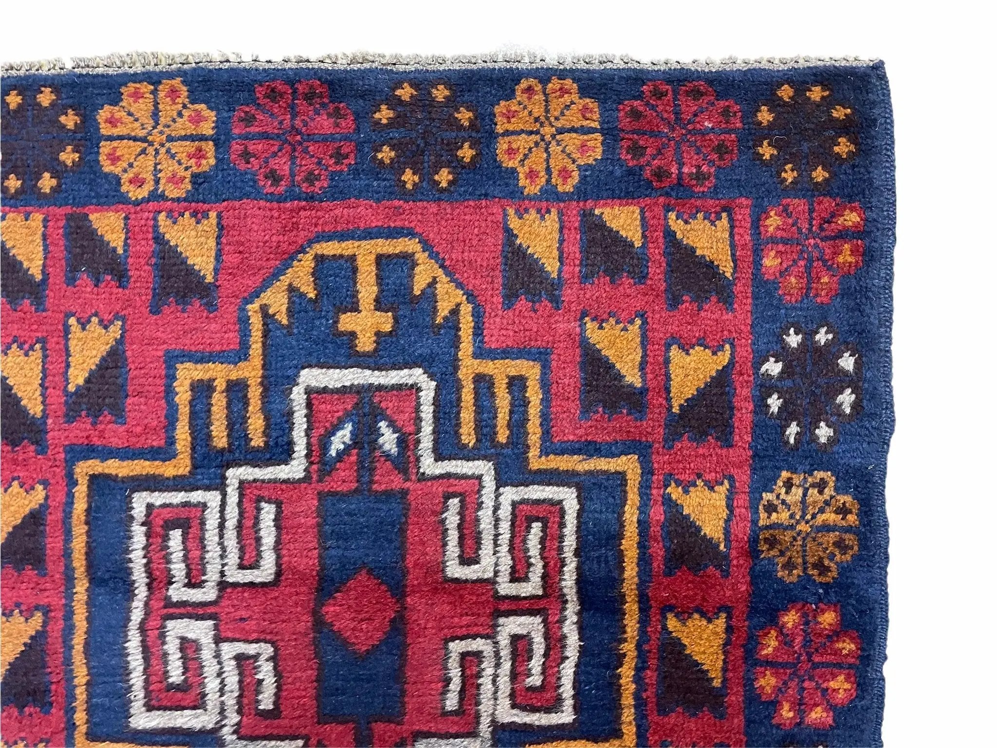 3 X 4.3 Vintage Handmade Tribal Wool Rug Balouch Rug Afghan Rug Red Blue Nice by Jewel Rugs