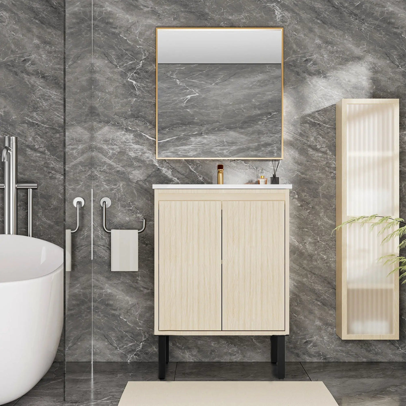 Bathroom Vanity With Ceramic Sink, Floor-Standing Design, Soft-Closing Drawers by Unique Piece Furniture