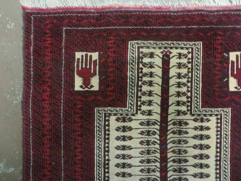 3' X 5' Antique Handmade Turkoman Balouchi Prayer Wool Rug Khamesh by Jewel Rugs