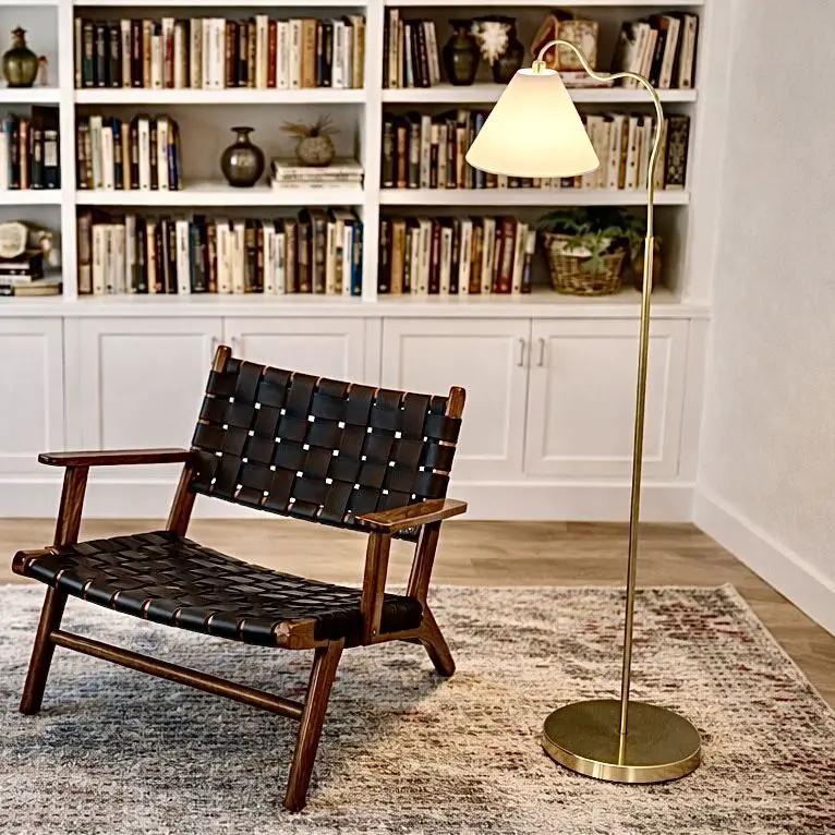 Majestic - Ring Base Curved Floor Lamp With Triangle Drum Shade - Gold / White by HouseOfZazla
