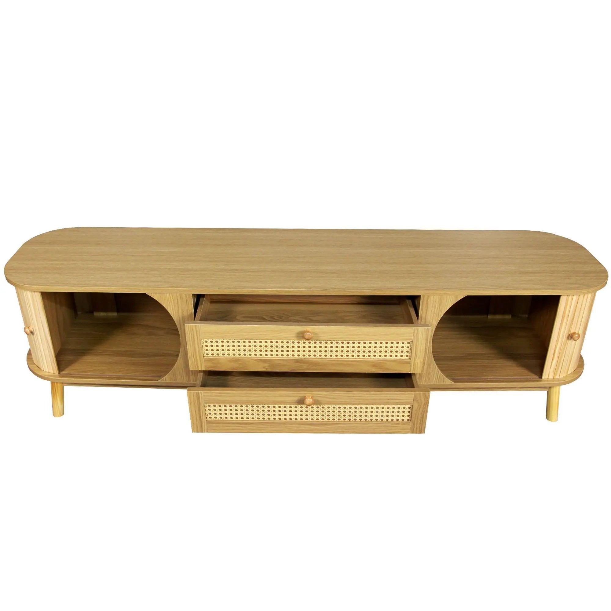 Rattan TV Stand For Tvs Up To 75'', Modern Farmhouse Media Console, Entertainment Center With Legs, TV Cabinet For Living Room, Home Theatre - Natural Wood by HouseOfZazla