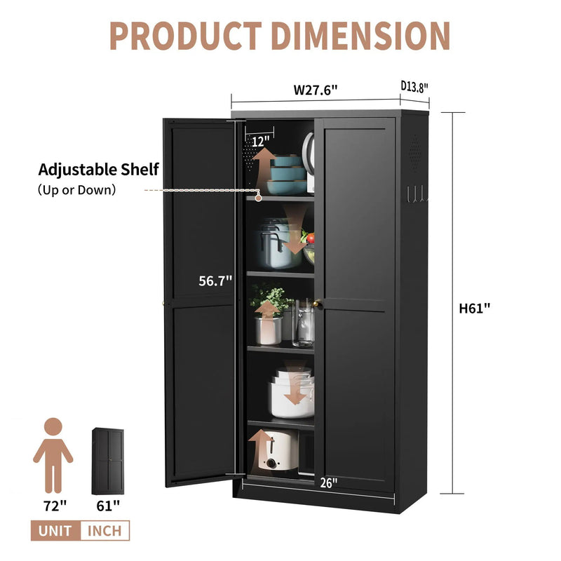 Kitchen Pantry Cabinet With 4 Adjustable Shelves, Heavy Duty Freestanding Organizer by Unique Piece Furniture