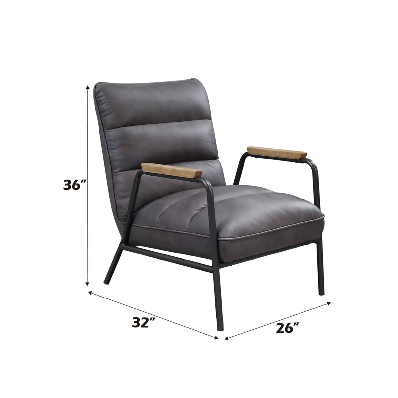 Nignu - Top Grain Leather Matt Iron Accent Chair - Gray by HouseOfZazla