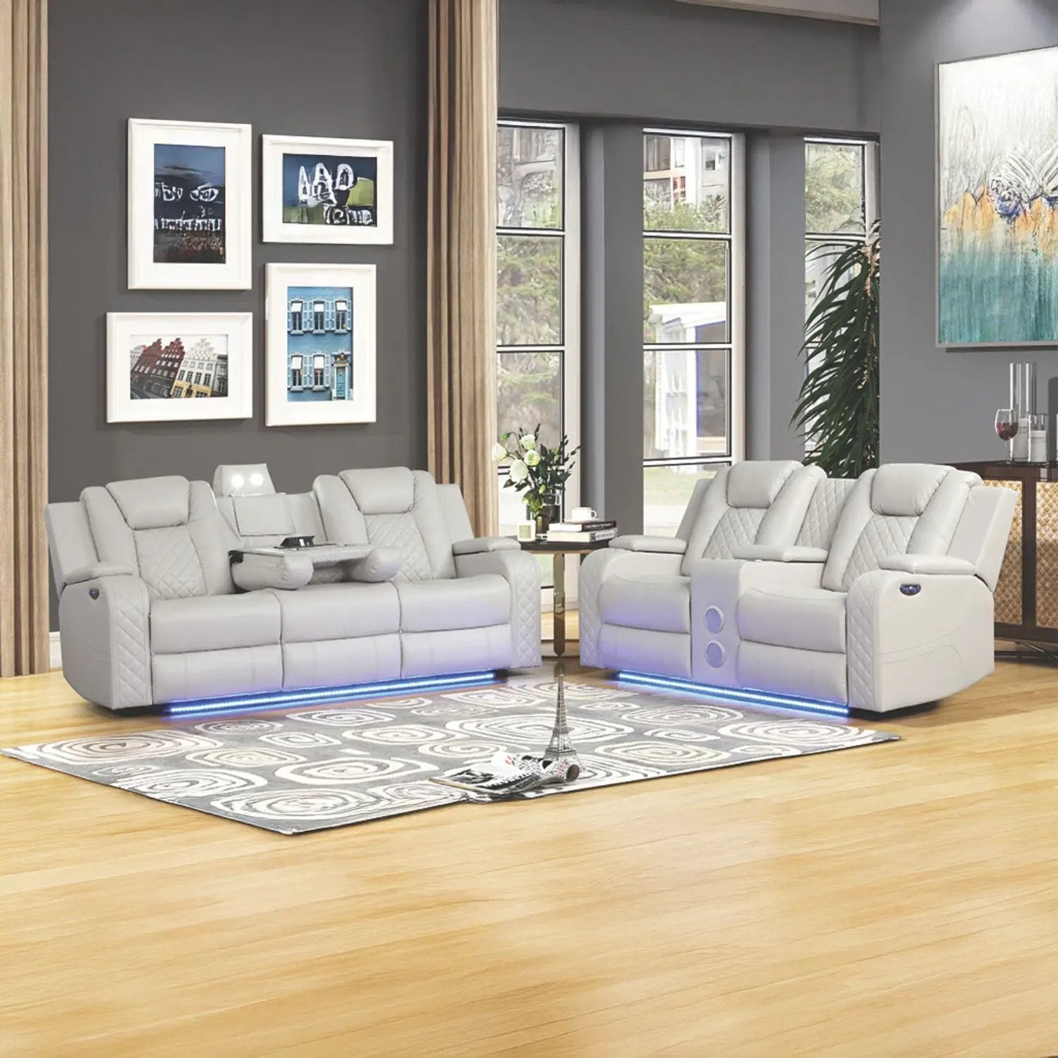 Benz - Power Recliner Set With LED Lighting And USB Charging by HouseOfZazla